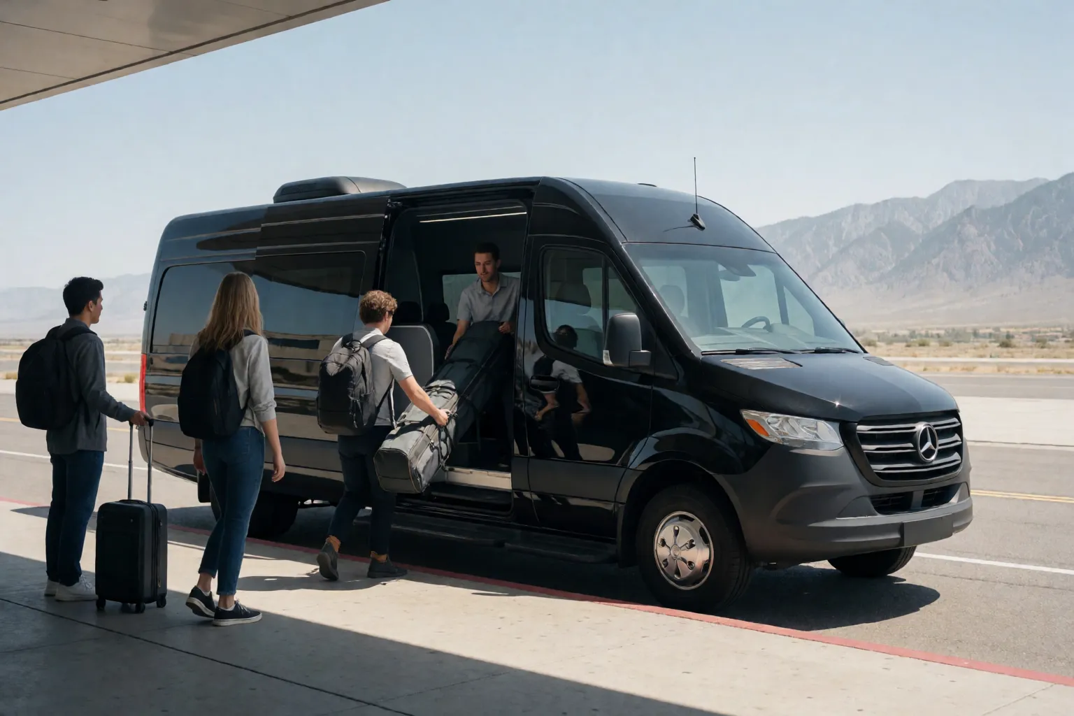 Sprinter van loading ski bags at Reno-Tahoe International