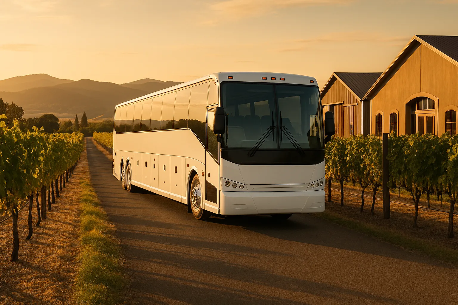 Motorcoach on a winery lane in the Sammamish Valley north of Bellevue