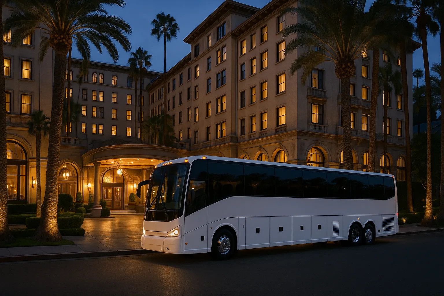 Charter coach at a Beverly Hills hotel