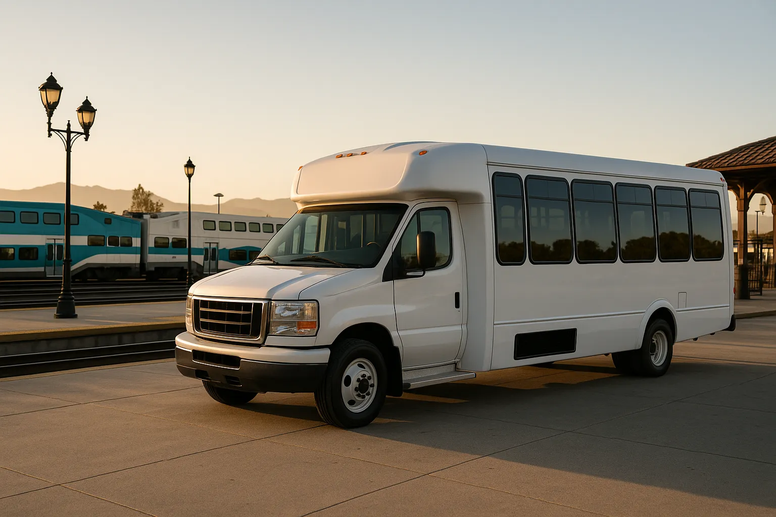 Minibus at a Corona Metrolink station