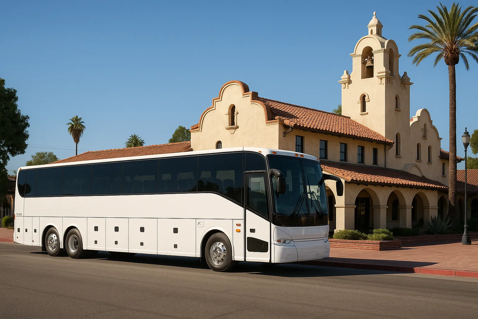 Charter coach at the Fullerton train station