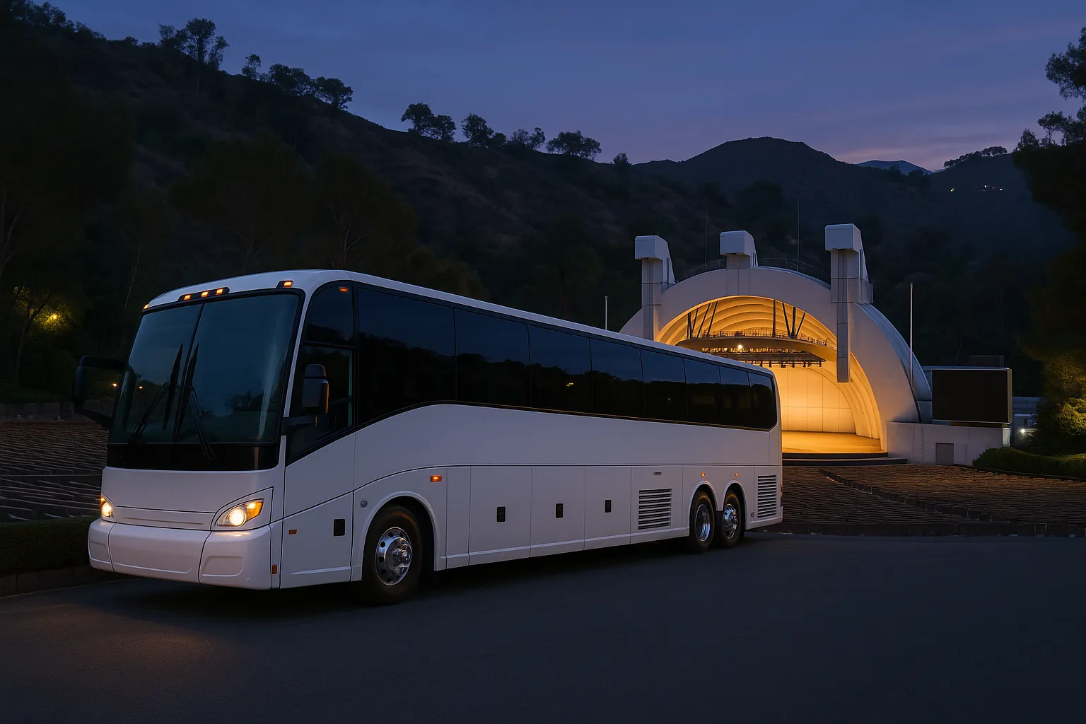 Charter coach near the Hollywood Bowl