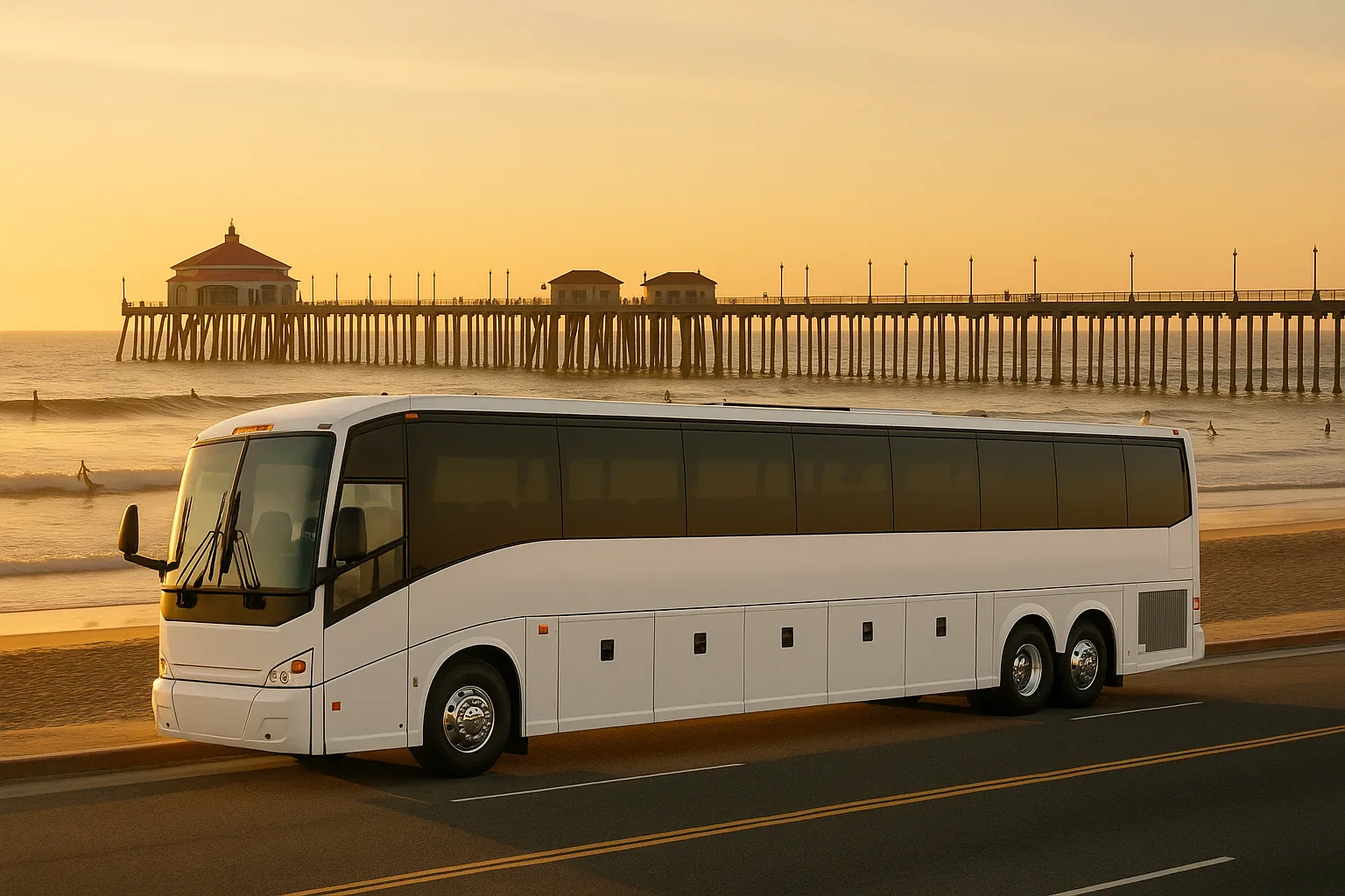Charter bus in Huntington Beach