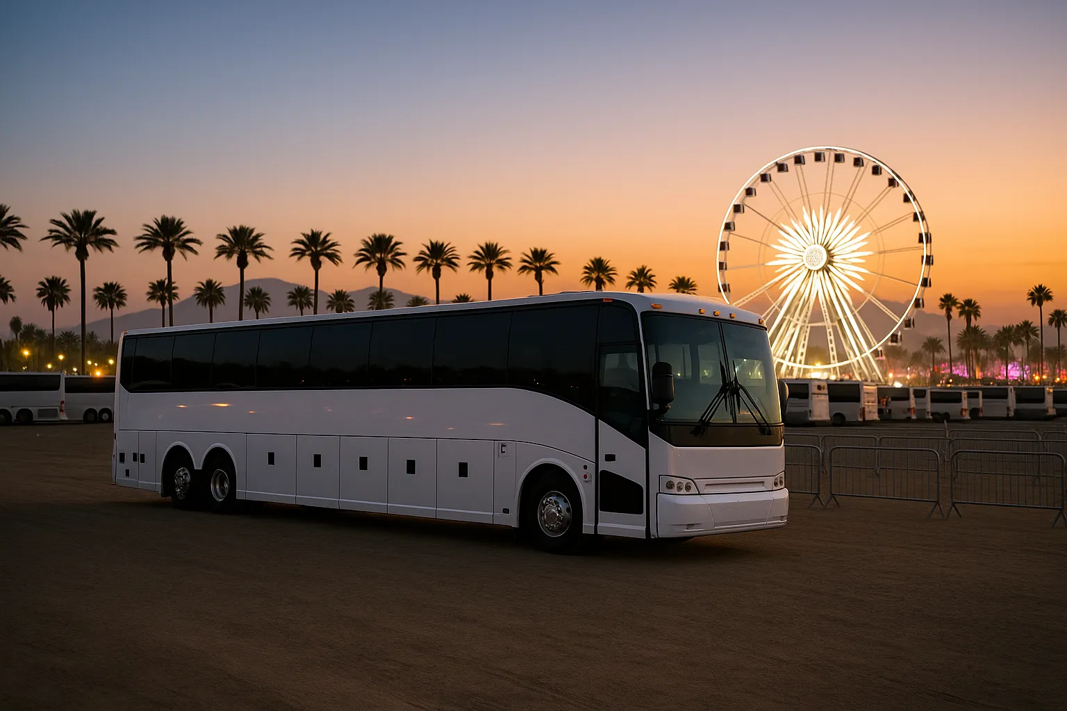 Charter coach near the festival grounds in Indio