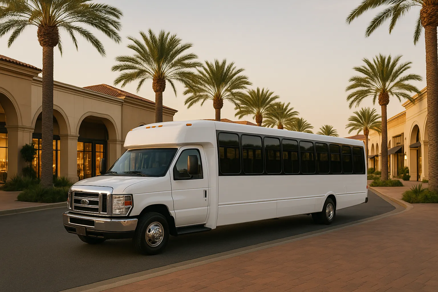 Minibus outside Fashion Island in Newport Beach
