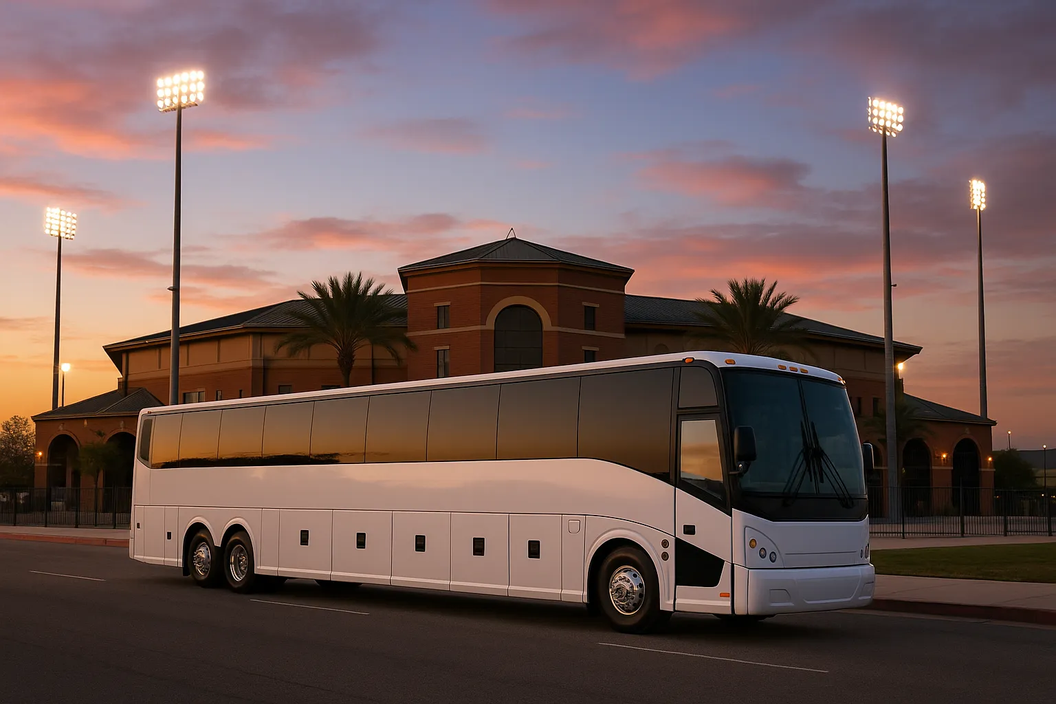 Charter coach at a Rancho Cucamonga ballpark