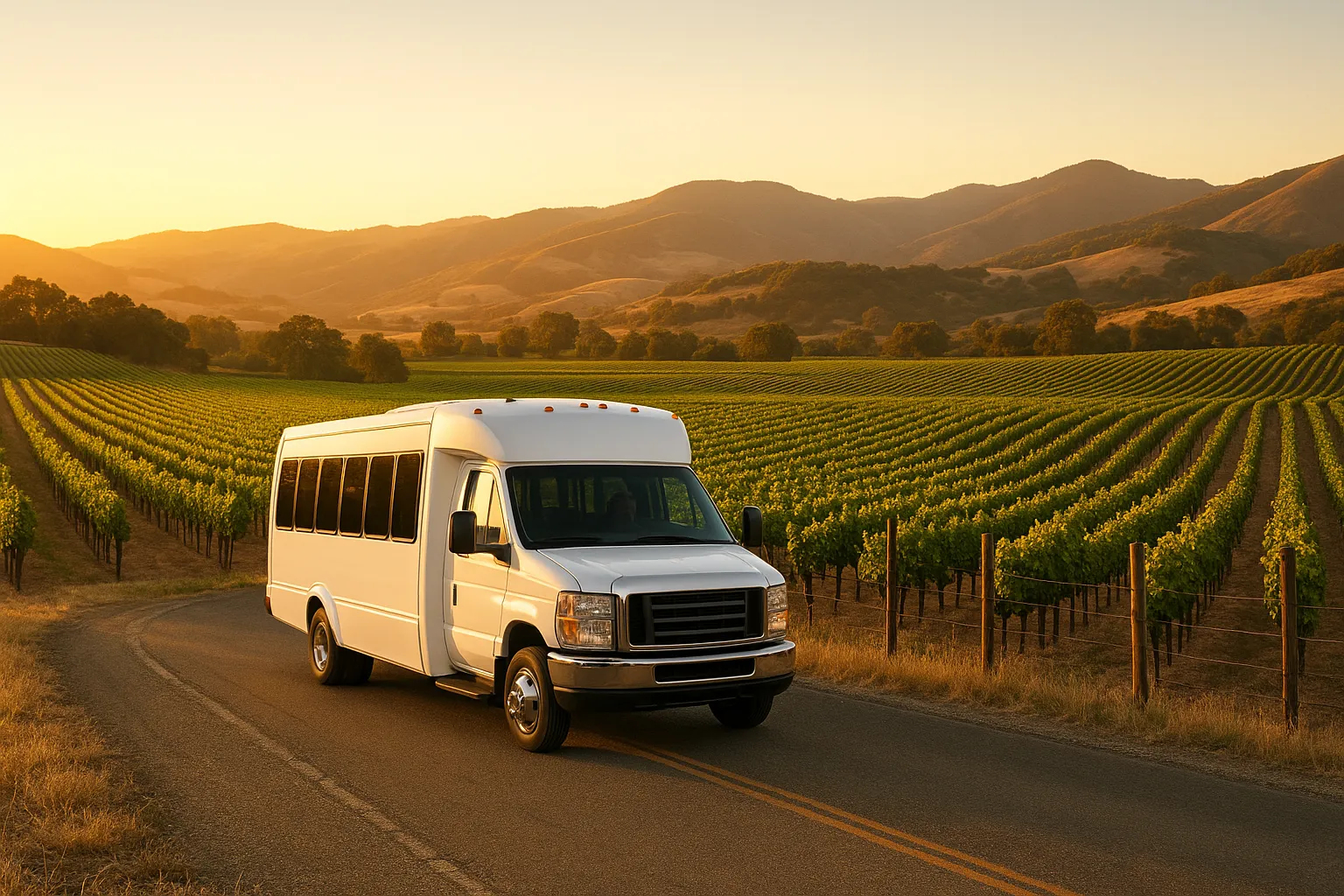 Minibus on a wine country road near Solvang