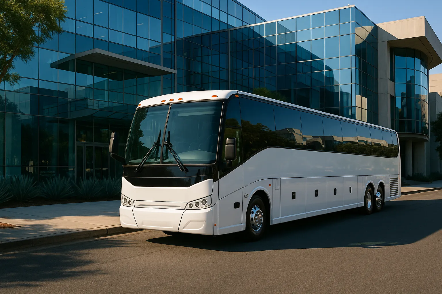 Charter coach near the Pacific Design Center