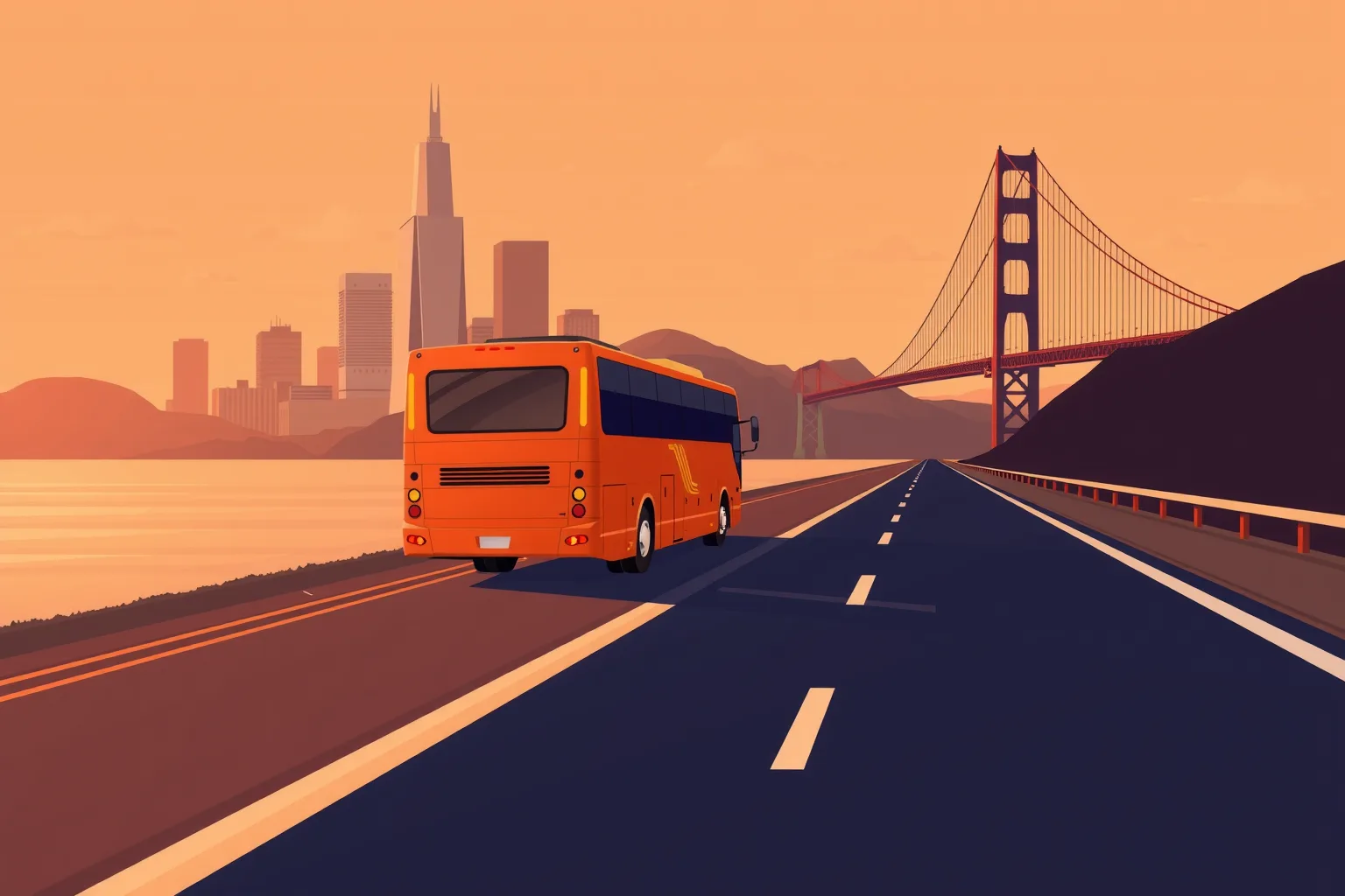 Charter bus on the road to Bay Area — Umbrella Charter Network