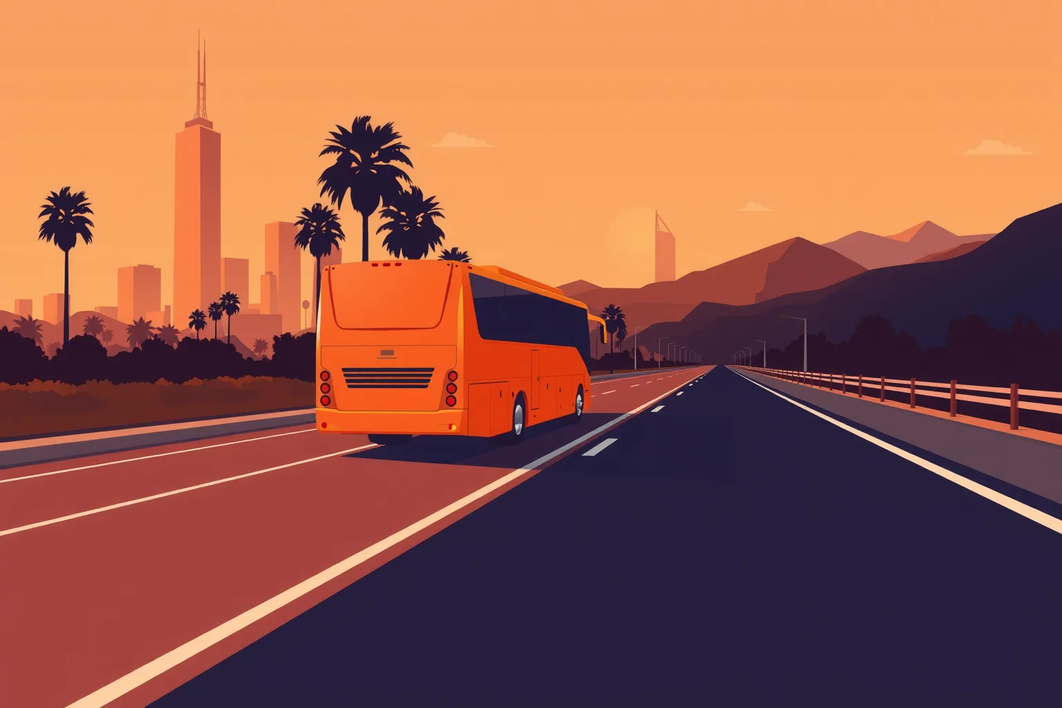 Charter bus on the road to Los Angeles — Umbrella Charter Network