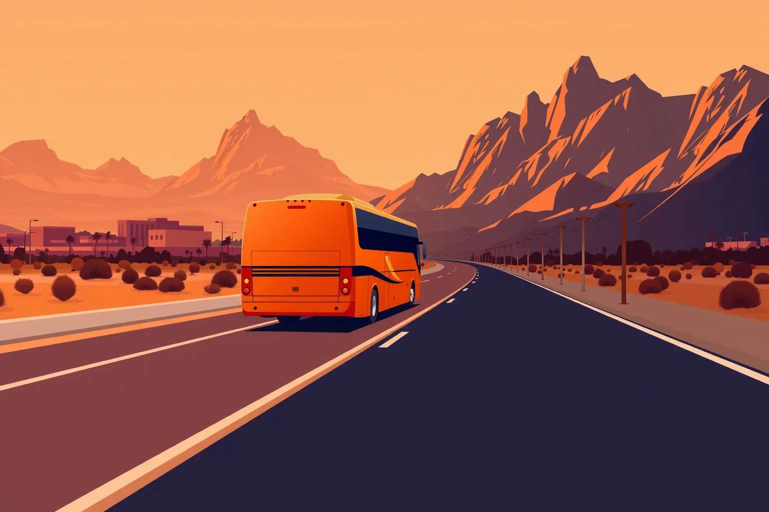 Charter bus on the road to Palm Springs — Umbrella Charter Network