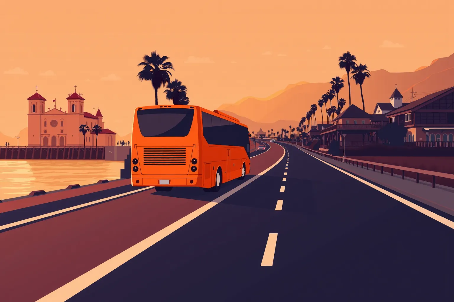 Charter bus on the road to Santa Barbara — Umbrella Charter Network