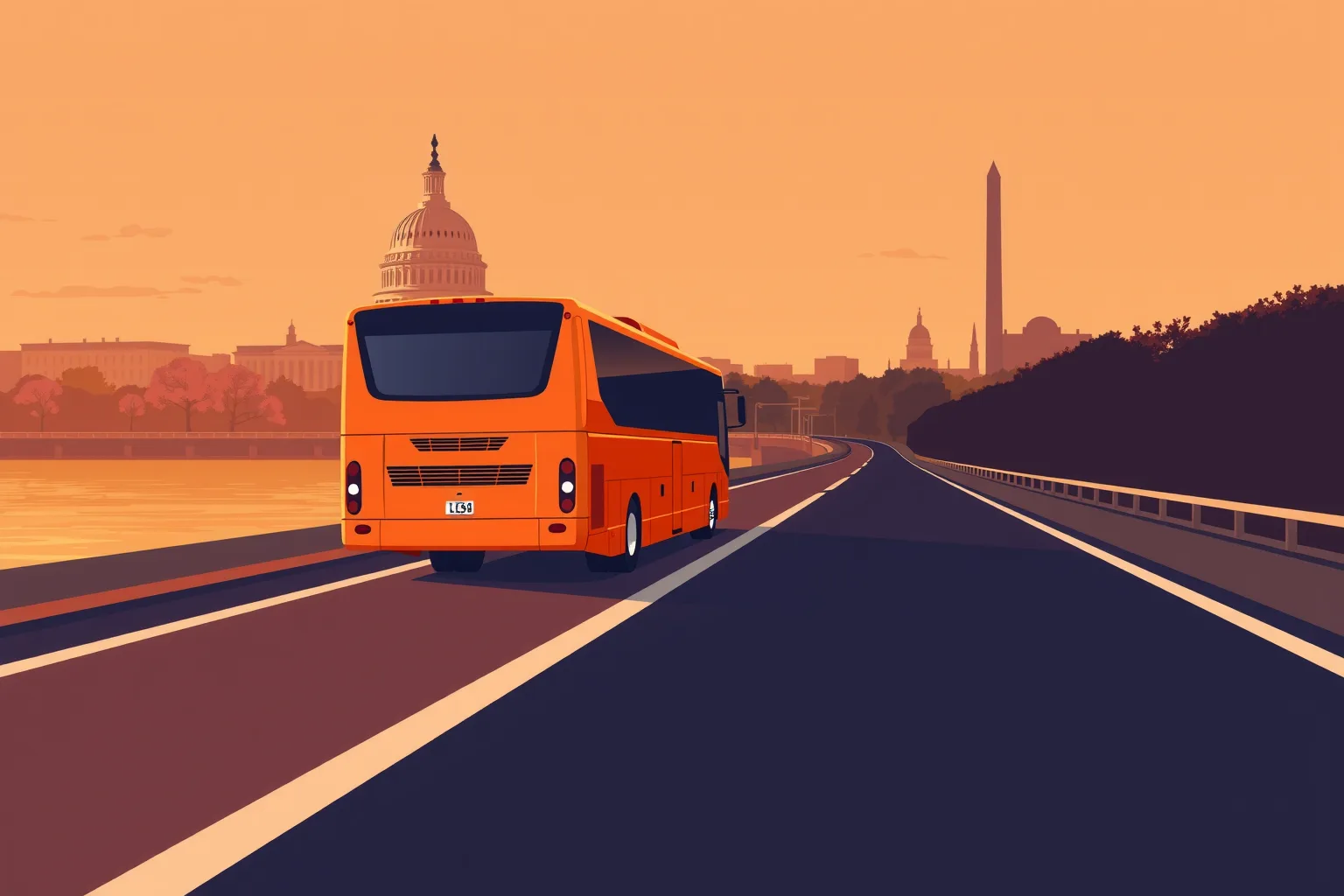 Charter bus on the road to Washington DC — Umbrella Charter Network