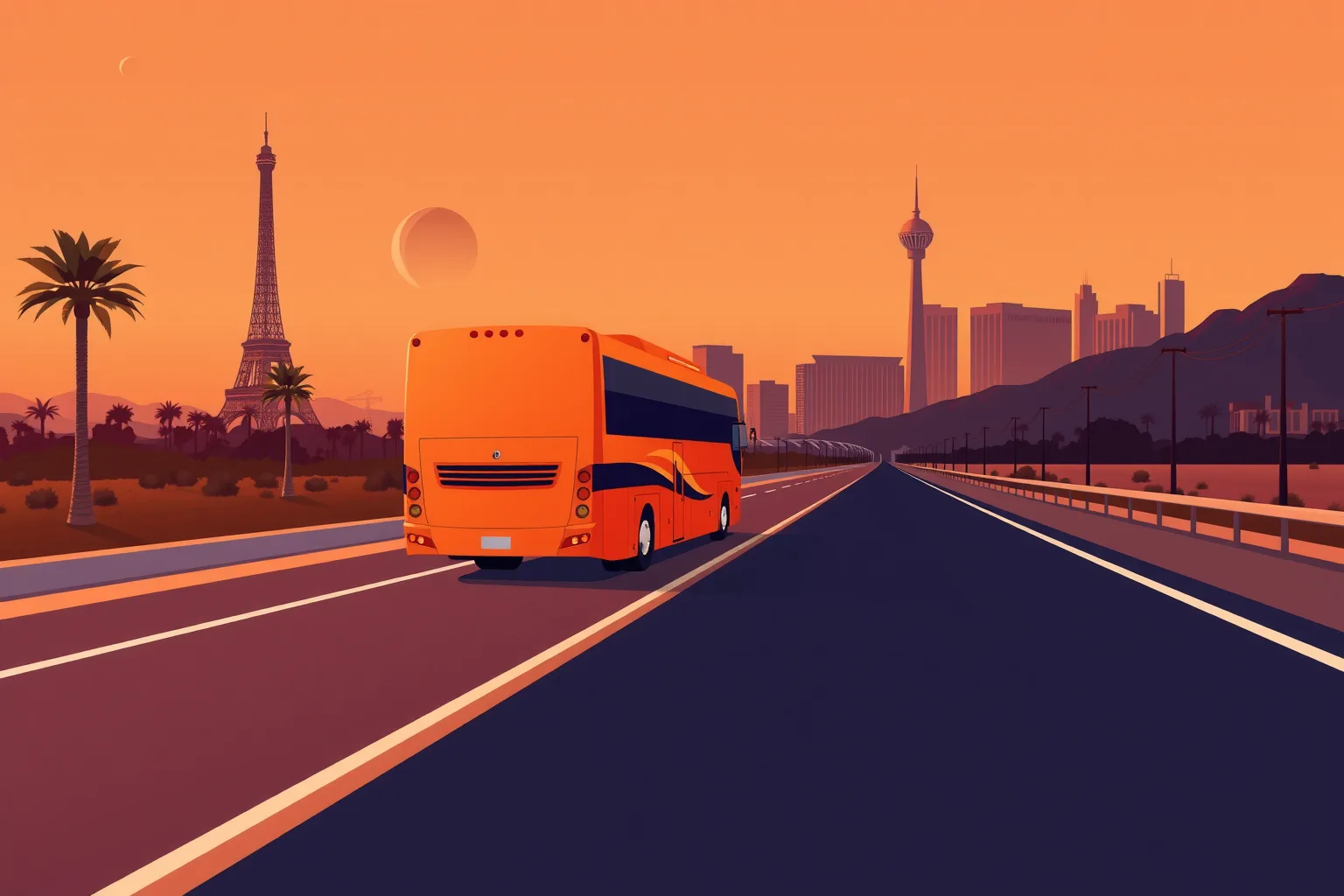 Charter bus on the road to Las Vegas — Umbrella Charter Network