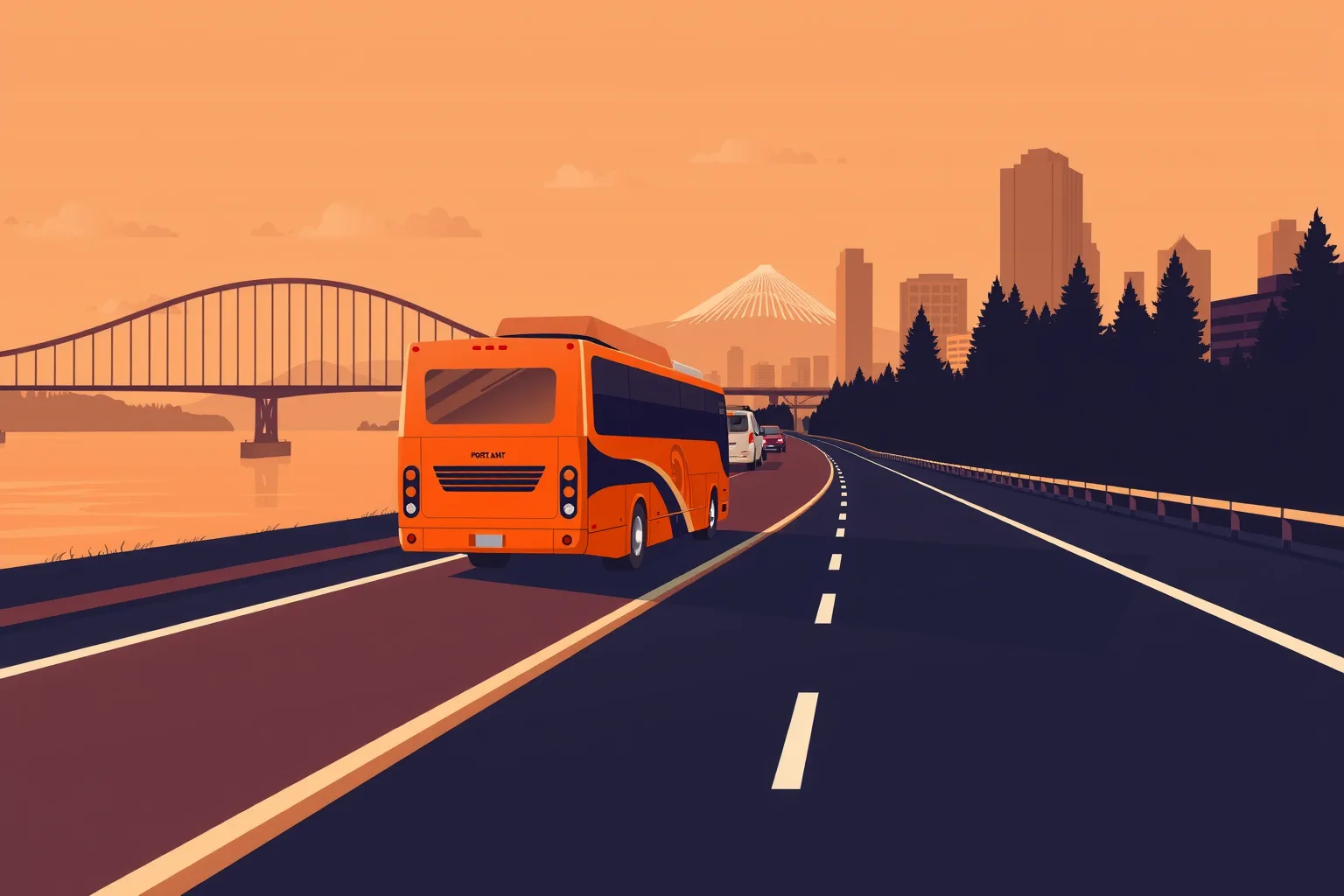 Charter bus on the road to Portland — Umbrella Charter Network