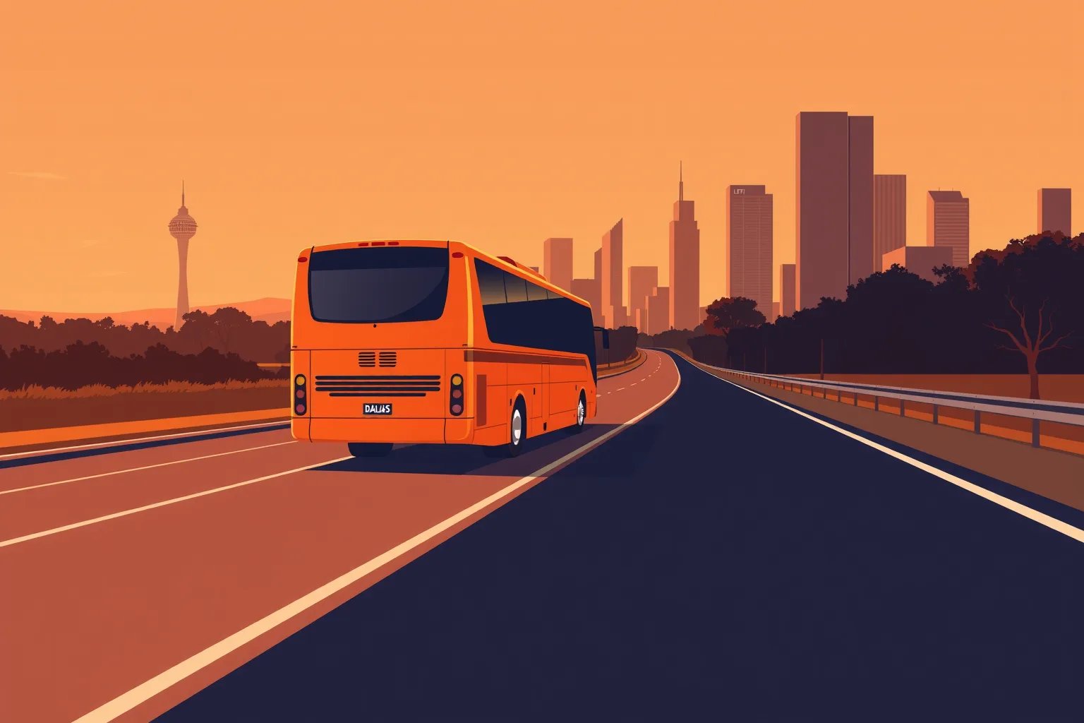 Charter bus on the road to Dallas–Fort Worth — Umbrella Charter Network
