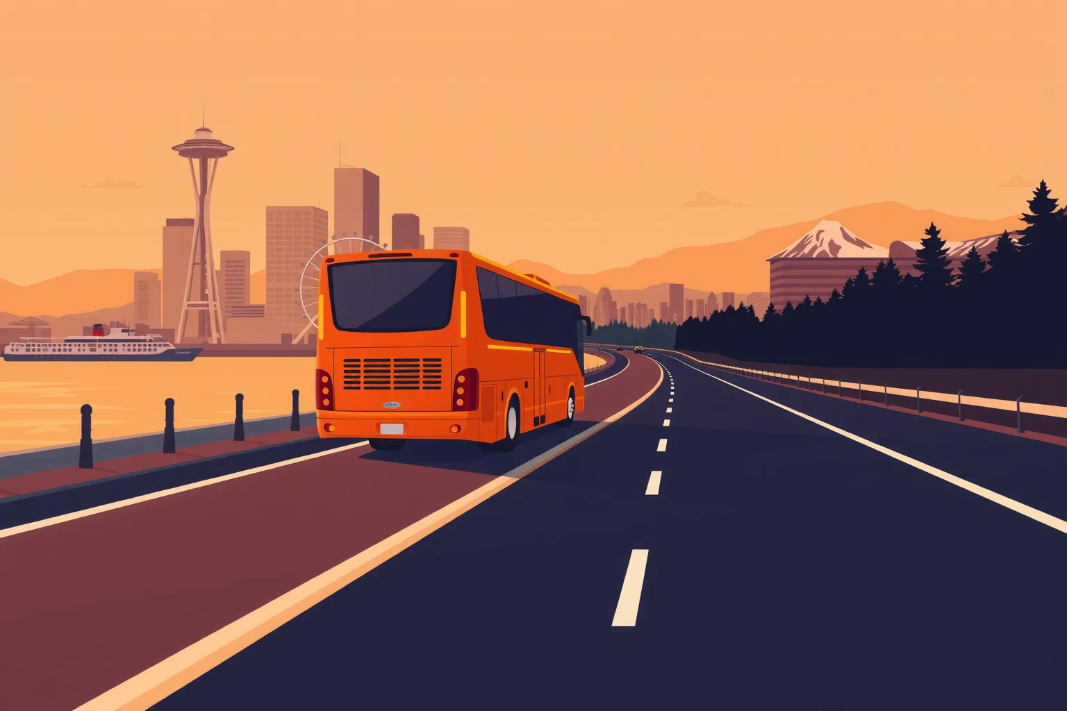 Charter bus on the road to Seattle — Umbrella Charter Network