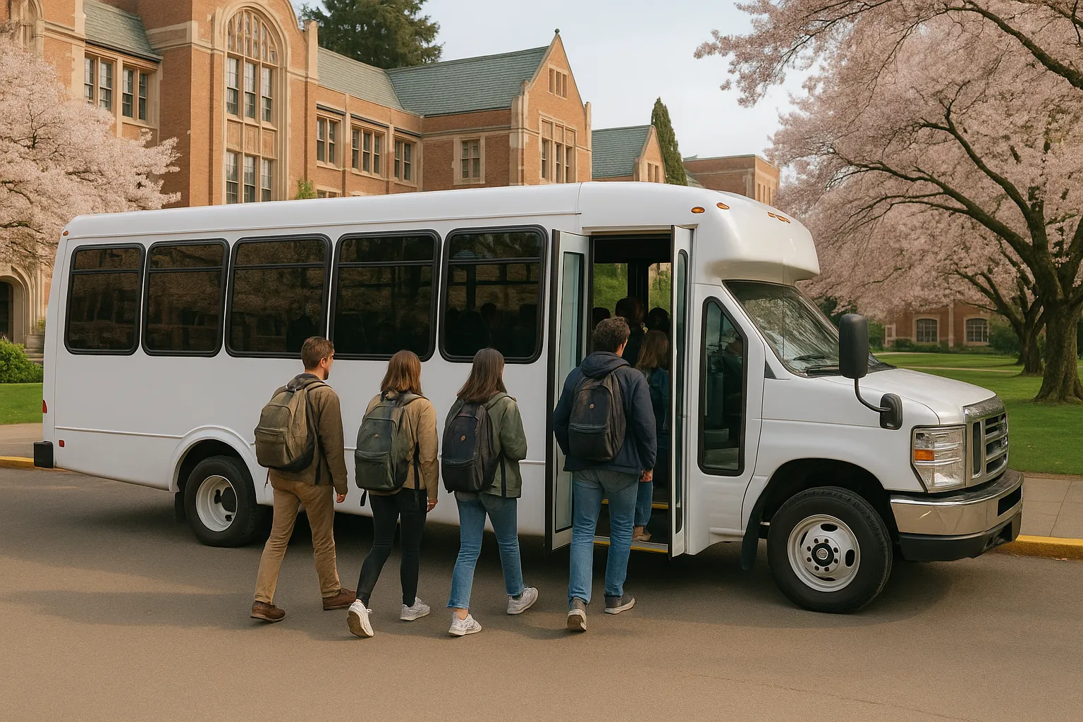 Students boarding a charter coach for a Seattle area school field trip