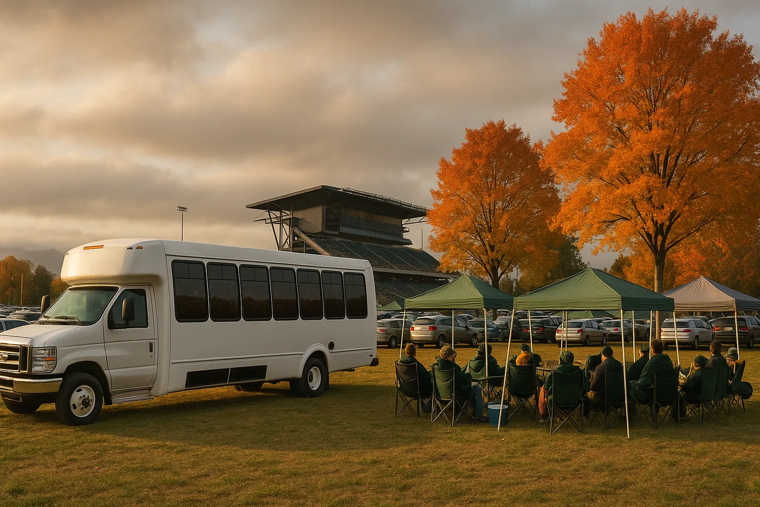 charter bus dropping a group at a Portland arena on game night